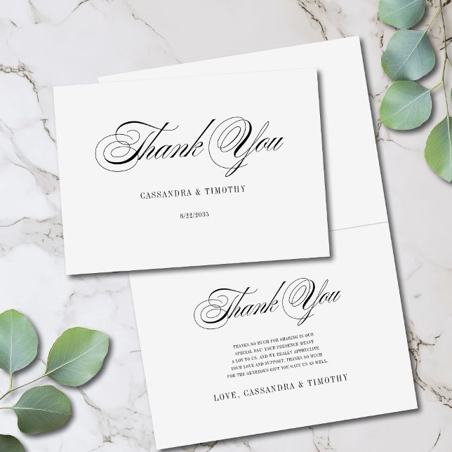 Tarjeta De Agradecimiento Boda sencillo de escritura divertida en blanco y n (Minimal modern thank-you cards with a vintage flair)