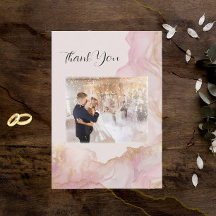 Tarjeta De Agradecimiento Boda Seraphina de acuarela rosa y dorado 