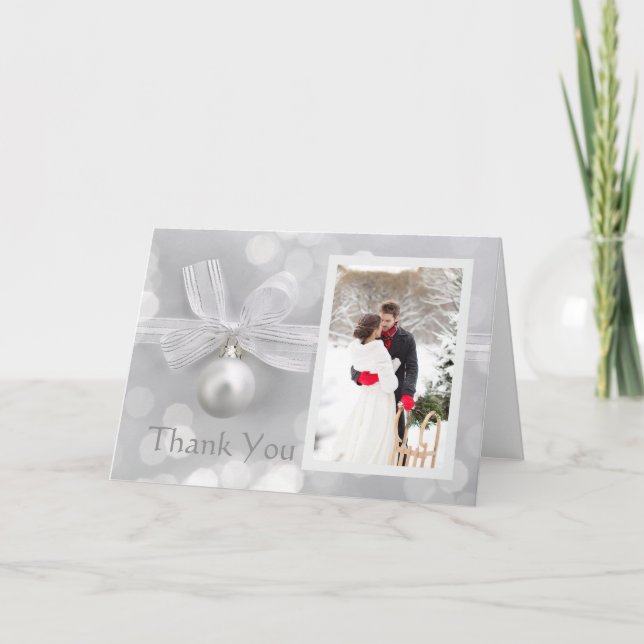 Tarjeta De Agradecimiento Boda Silver Bell Foto Gracias (Anverso)