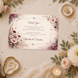 Tarjeta De Agradecimiento Boda Silvestre de Color Malva Romántico