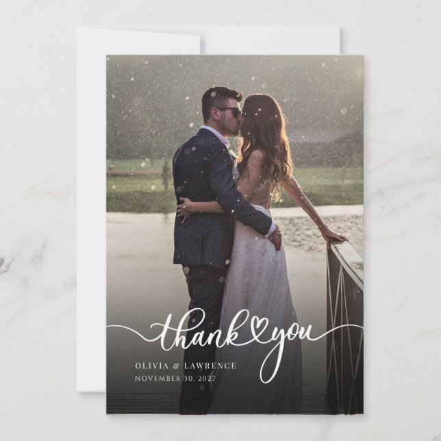 Tarjeta De Agradecimiento Boda simple a mano con foto (Anverso)