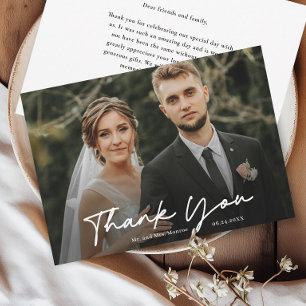Tarjeta De Agradecimiento Boda Simple con Letra Manuscrita Foto
