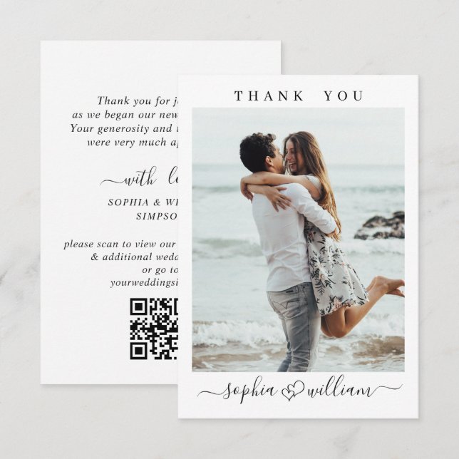 Tarjeta De Agradecimiento Boda Simple Corazón Simplemente Elegante Foto (Anverso / Reverso)