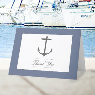 Tarjeta De Agradecimiento Boda simple de ancla náutica   Azul agitado