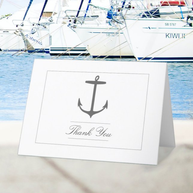 Tarjeta De Agradecimiento Boda simple de ancla náutica | Blanco (White Simple Nautical Anchor Wedding Thank You Card)