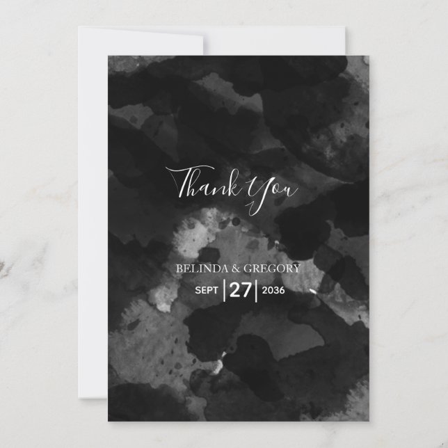 Tarjeta De Agradecimiento Boda Simple de Blanco y Negro (Reverso)