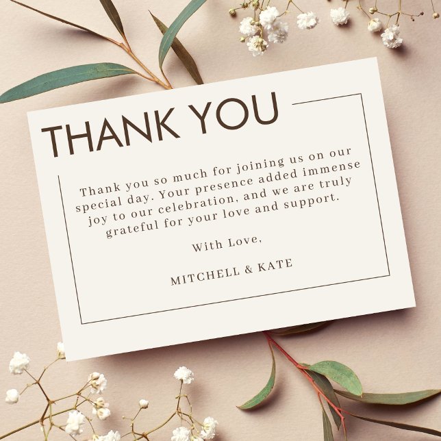 Tarjeta De Agradecimiento Boda simple de borde beige marrón (Beige Brown Border Simple QR Code Wedding Thank You Card)