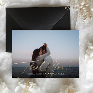 Tarjeta De Agradecimiento Boda simple de caligrafía de oro moderna