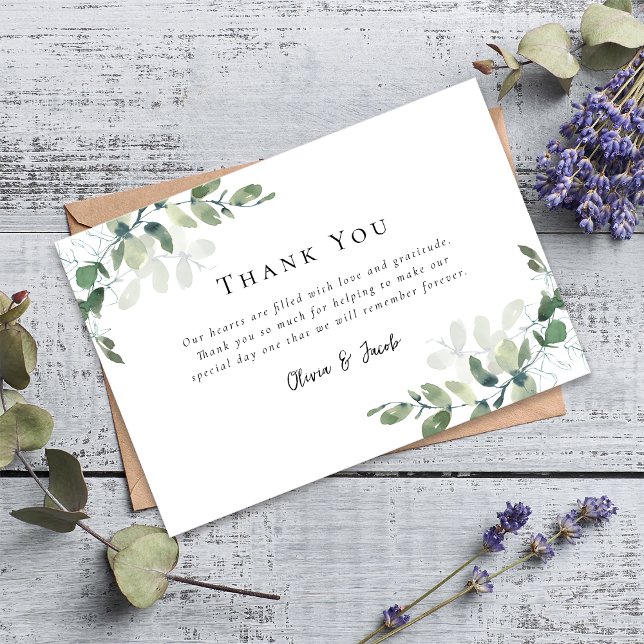 Tarjeta De Agradecimiento Boda simple de eucalipto (Subido por el creador)