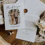 Tarjeta De Agradecimiento Boda simple de fotos<br><div class="desc">Minimalista boda gracias tarjetas con un fondo blanco simple,  una foto de la novia y el novio,  las palabras "gracias" en una elegante letra de escritura que incorpora un corazón de amor,  sus nombres,  fecha de boda y una nota de agradecimiento personalizada en la parte posterior.</div>