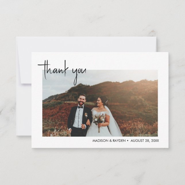 Tarjeta De Agradecimiento Boda simple de guiones fotográficos (Anverso)
