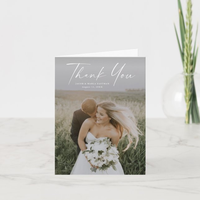 Tarjeta De Agradecimiento Boda simple de guiones fotográficos (Anverso)