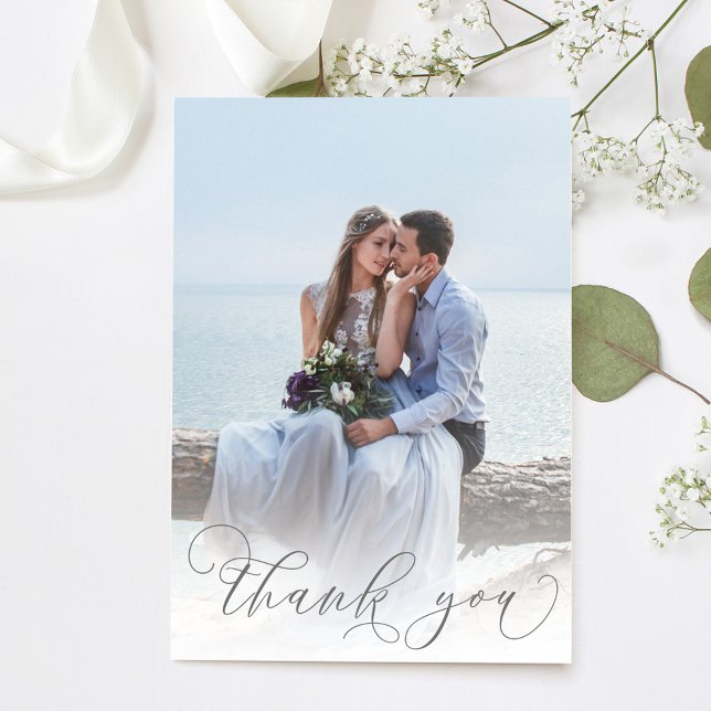 Tarjeta De Agradecimiento Boda simple de guiones fotográficos Gracias (Elegant wedding thank you card with a 2 photo template)