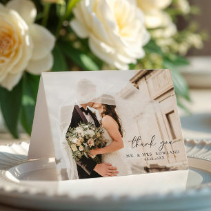 Tarjeta De Agradecimiento Boda simple de guiones y fotografías plegado