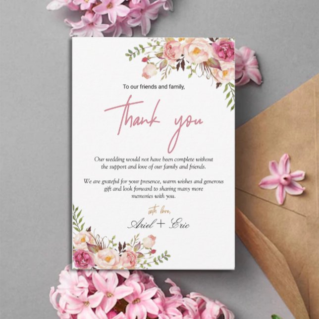 Tarjeta De Agradecimiento Boda simple de Rubor rosado floral (Subido por el creador)