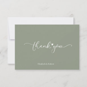 Tarjeta De Agradecimiento Boda Simple Elegante Corazón Verde Salvia