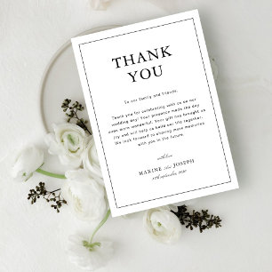 Tarjeta De Agradecimiento Boda Simple Elegante Formal Blanco y Negro