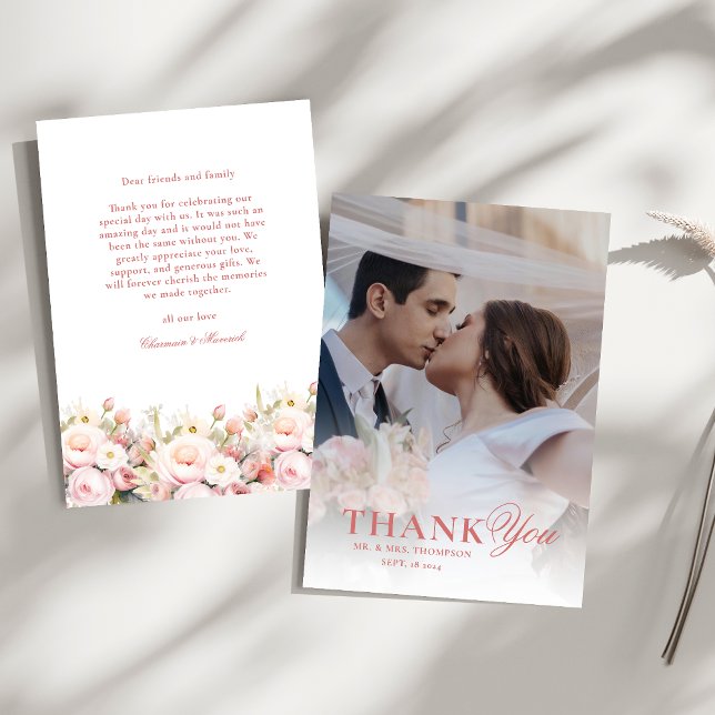 Tarjeta De Agradecimiento Boda simple floral Rubor rosa (Subido por el creador)