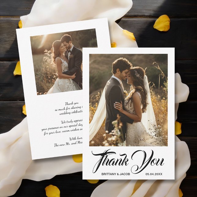 Tarjeta De Agradecimiento Boda Simple Foto Moderna (Modern wedding photos flat thank you cards, default size 3.5" x 5")