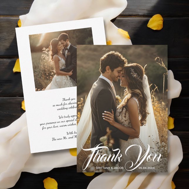 Tarjeta De Agradecimiento Boda Simple Foto Moderna (Modern wedding photos flat thank you cards, default size 5" x 7")