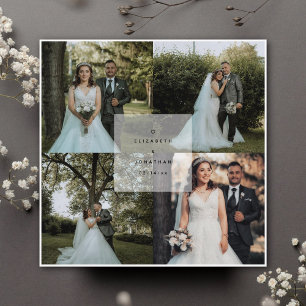 Tarjeta De Agradecimiento Boda simple Minimalista de 4 Collages de fotos