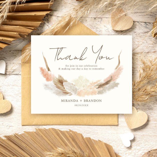 Tarjeta De Agradecimiento Boda Simple Moderna Rústica con Hierba de Pampas (Subido por el creador)