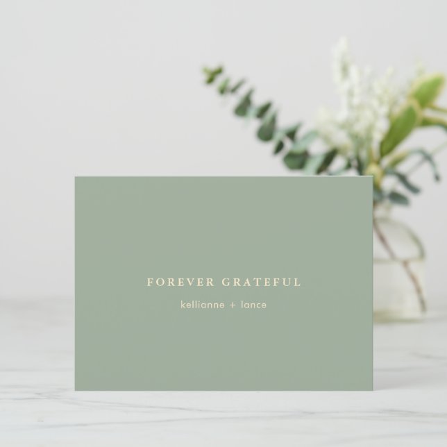 Tarjeta De Agradecimiento Boda Simple Verde Sage Moderno (Anverso de pie)