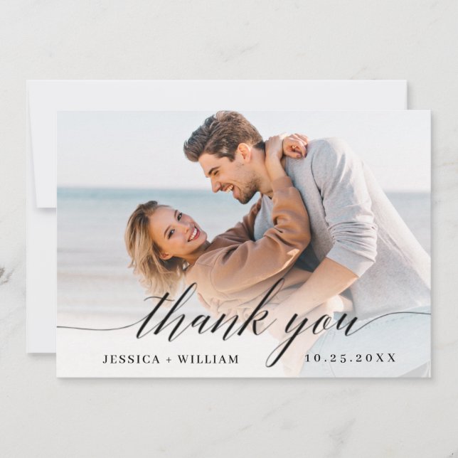 Tarjeta De Agradecimiento Boda simple y elegante 4 foto (Anverso)