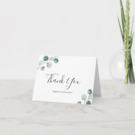 Tarjeta De Agradecimiento Boda Simple y Elegante con Verde Eucalipto Rústico