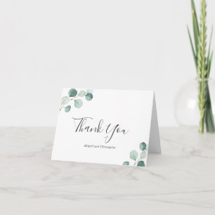 Tarjeta De Agradecimiento Boda Simple y Elegante con Verde Eucalipto Rústico