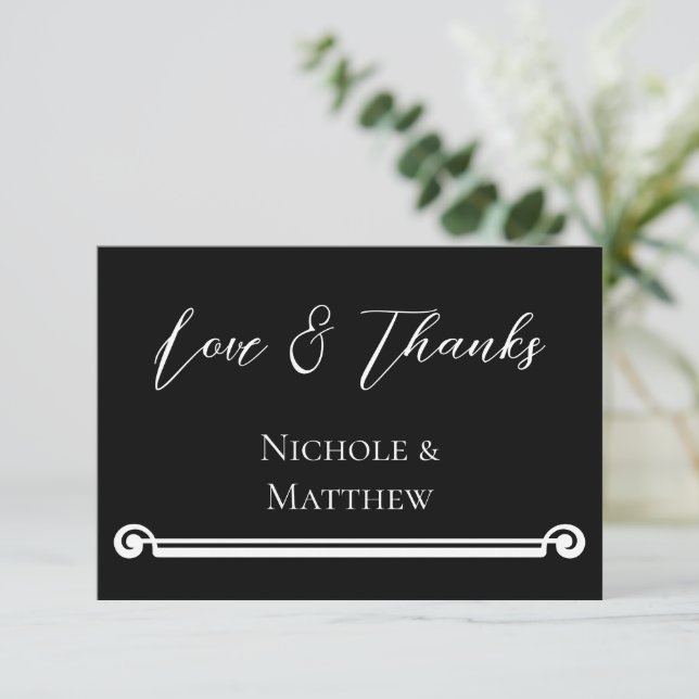 Tarjeta De Agradecimiento Boda simple y elegante en blanco y negro (Anverso de pie)