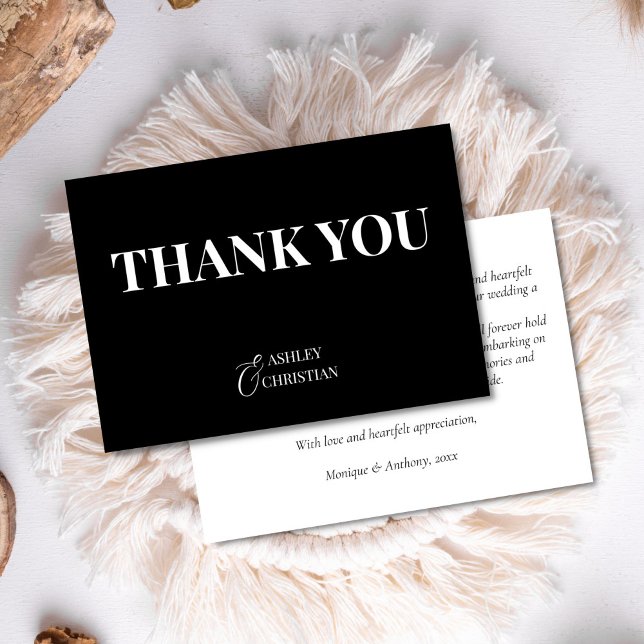 Tarjeta De Agradecimiento Boda simple y elegante en blanco y negro (Black and white elegant simple wedding thank you cards black thank you cards)