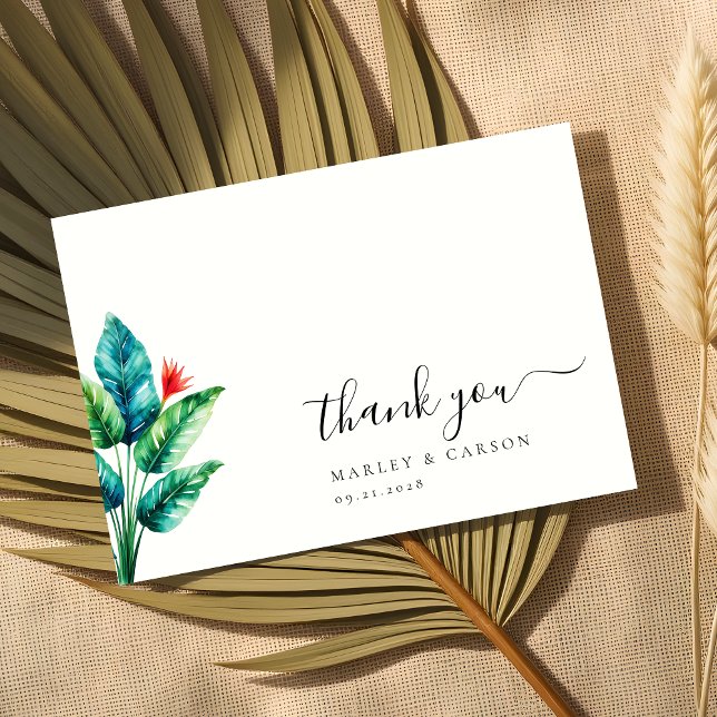 Tarjeta De Agradecimiento Boda simple y limpio de hojas de vegetación tropic (Subido por el creador)