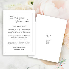 Tarjeta de agradecimiento boda simple y moderna