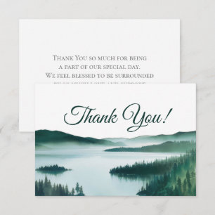 Tarjeta De Agradecimiento Boda Simple y Rústica en Lago de Montaña Tranquilo