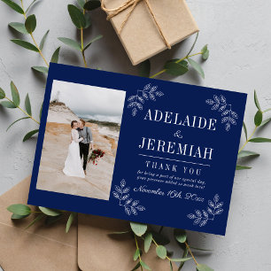 Tarjeta De Agradecimiento Boda Simplicidad Floral 2 Tinta Azul