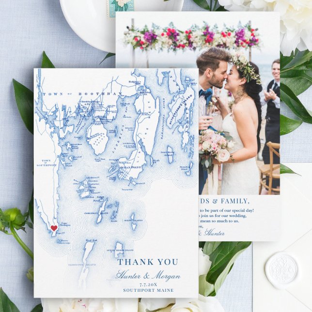 Tarjeta De Agradecimiento Boda Southport Boothbay Maine (These Southport Maine flat thank you cards are perfect for your Newagen Seaside Inn wedding
)