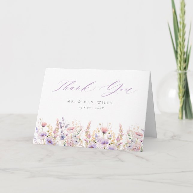 Tarjeta De Agradecimiento Boda Spring Lilac Wildflowers (Anverso)