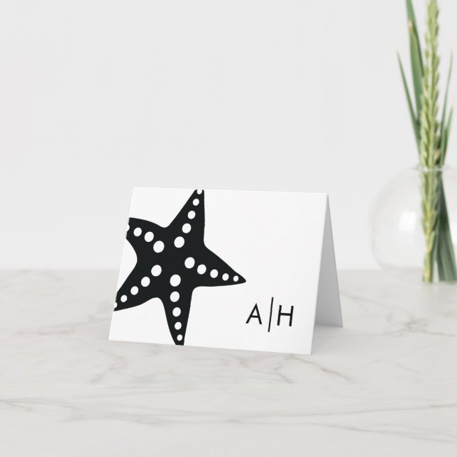 Tarjeta De Agradecimiento Boda Starfish plegado Gracias Cartas, Negro (Anverso)