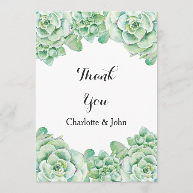 Tarjeta De Agradecimiento boda suculento de acuarela Gracias (Anverso)