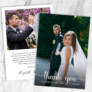 Tarjeta De Agradecimiento Boda superpuesta de fotografía con guión blanco el
