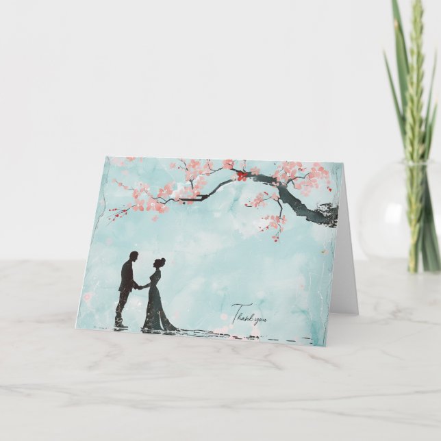 Tarjeta De Agradecimiento Boda tema azul de novios (Anverso)