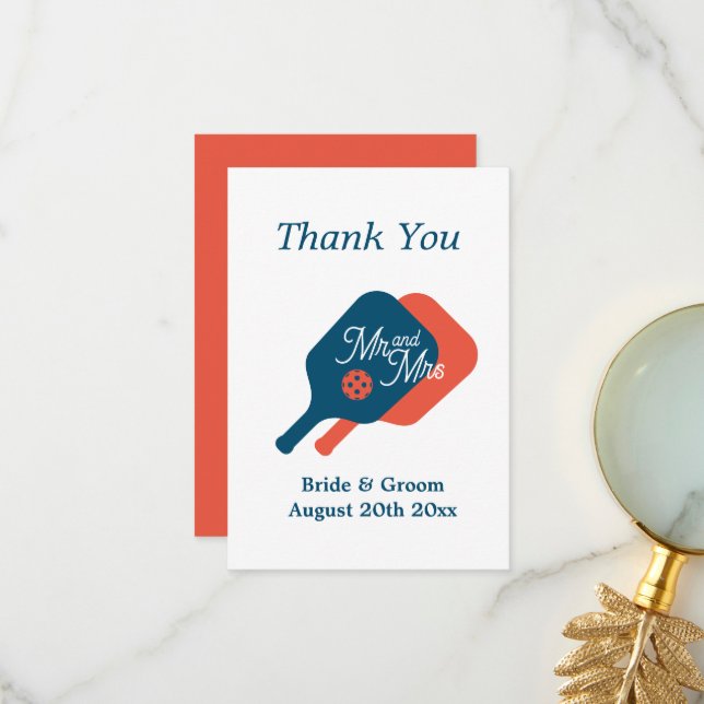 Tarjeta De Agradecimiento Boda tema inusual de pickleball gracias a las cart (Anverso/Reverso In Situ)