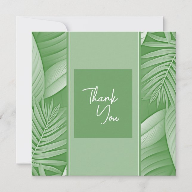 Tarjeta De Agradecimiento Boda Temática Verde Tropical Gracias Cartas (Anverso)