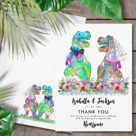 Tarjeta De Agradecimiento Boda Temático De Dinosaurios Gracias