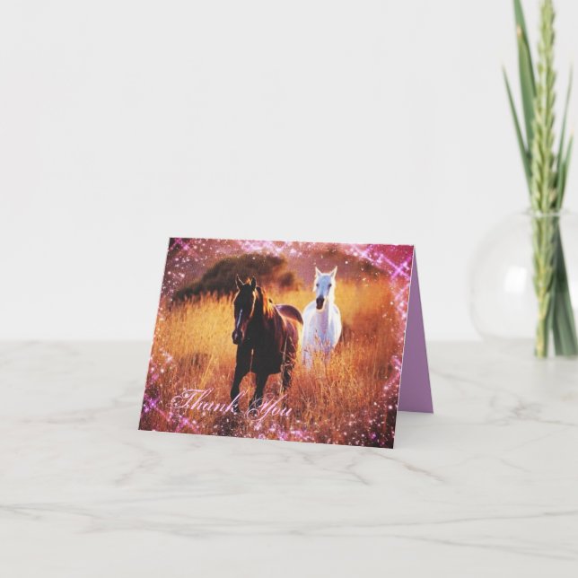 Tarjeta De Agradecimiento boda temático del caballo de la puesta del sol del (Anverso)