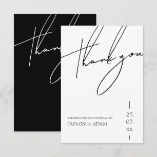 Tarjeta De Agradecimiento Boda tipografía escritura negro blanco minimalista