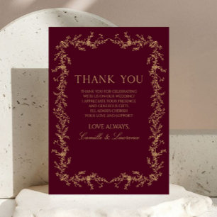Tarjeta De Agradecimiento Boda Toile Floral Marco Champán Borgoña