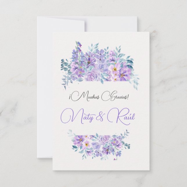 Tarjeta De Agradecimiento Boda tonos lila  (Anverso)