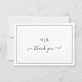 Tarjeta De Agradecimiento Boda tradicional con monograma en negro y blanco
